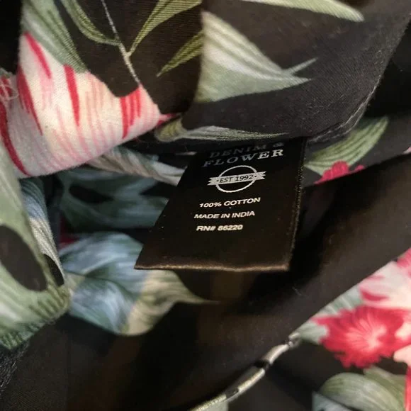 Denim & Flower Mens Poplin Hawaiian Flower Floral Button Up Short Sleeve M New - Picture 8 of 9